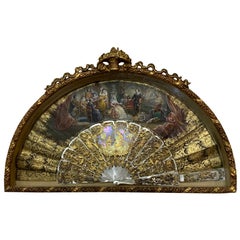 French Style Hand Painted Gilt Mother of Pearls Fan Shadow Box