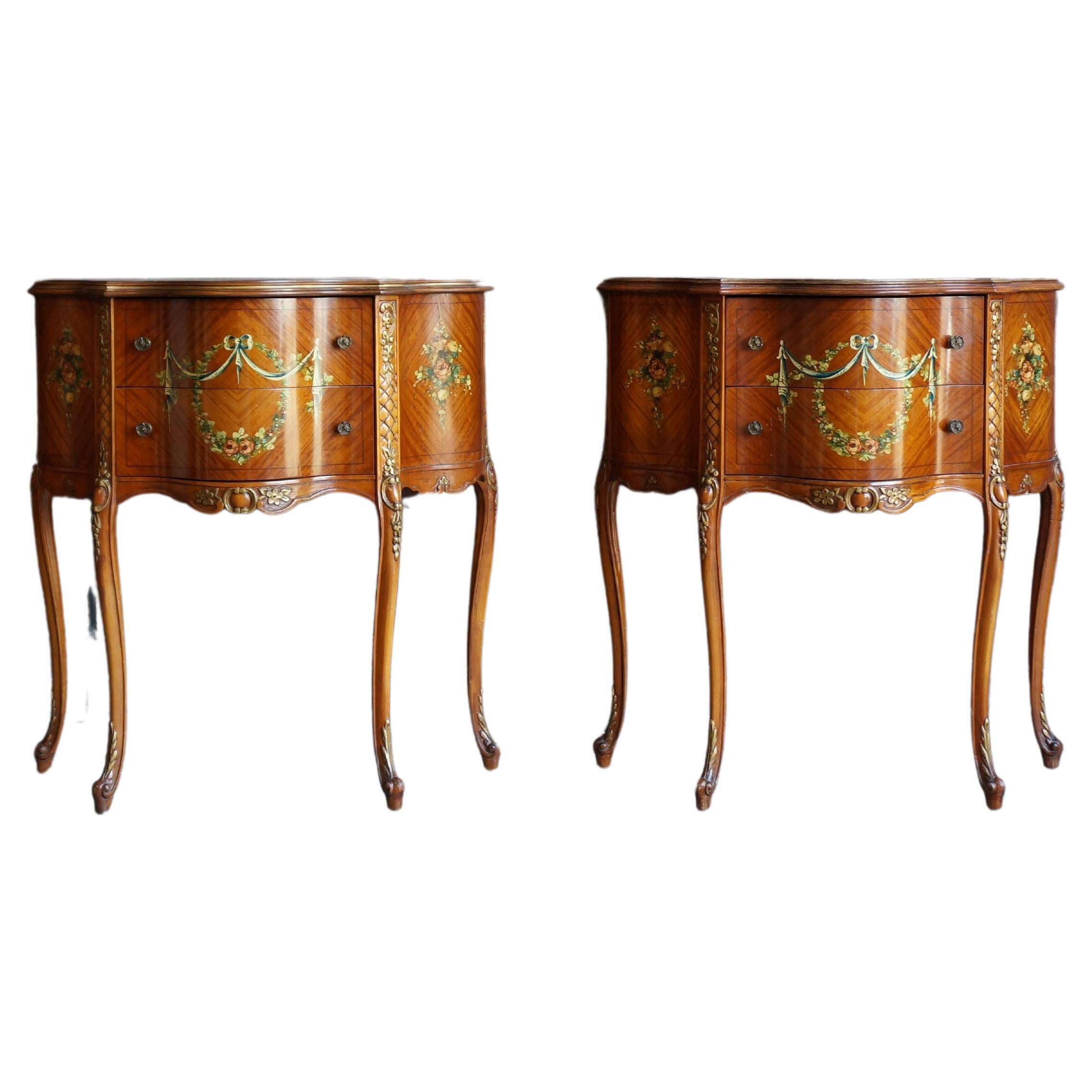 French Style Hand Painted Nightstands For Sale