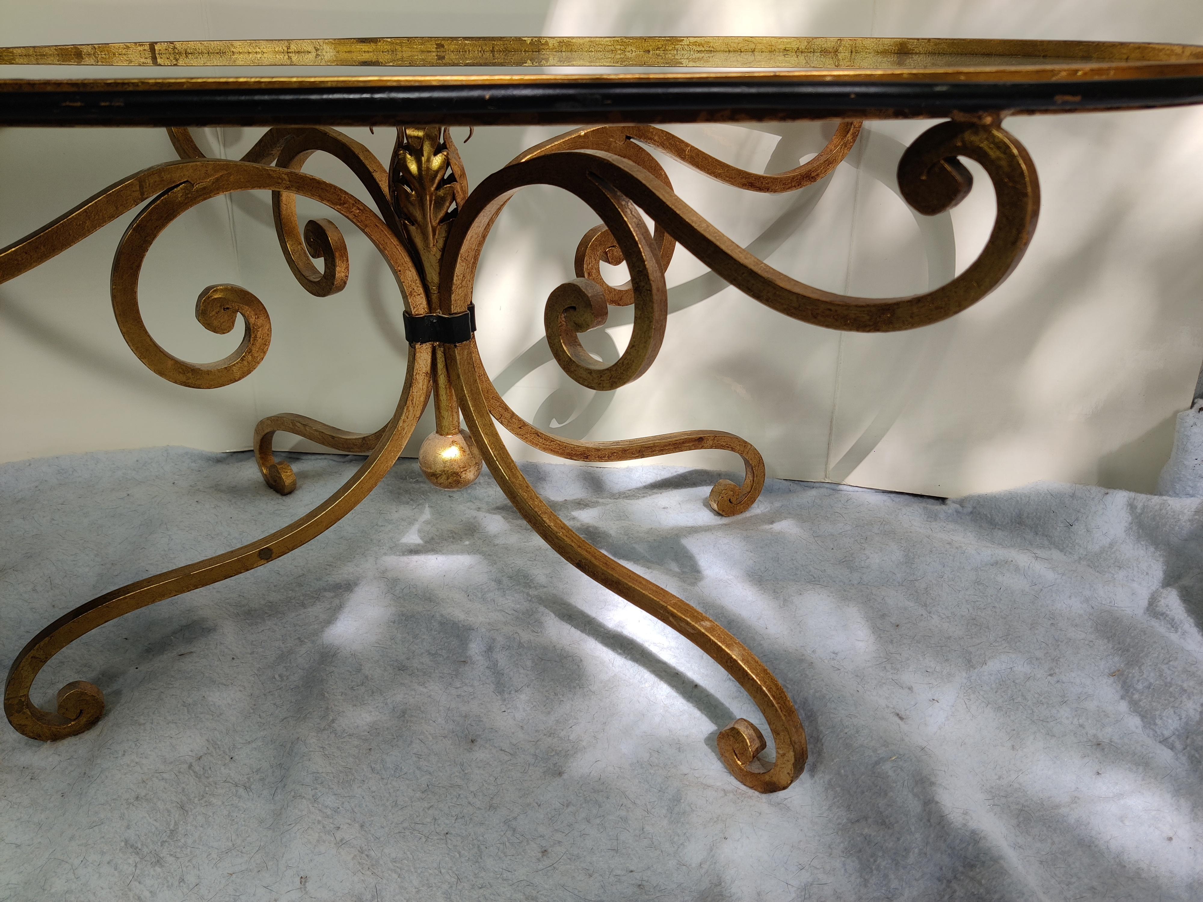 Glass French Style Iron Gold Coffee Table For Sale
