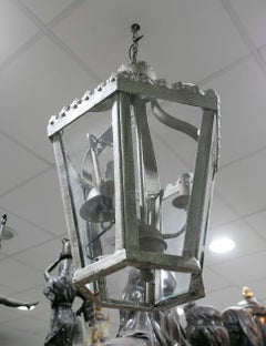 French Style Iron Lantern in Antiqued Grey Finish