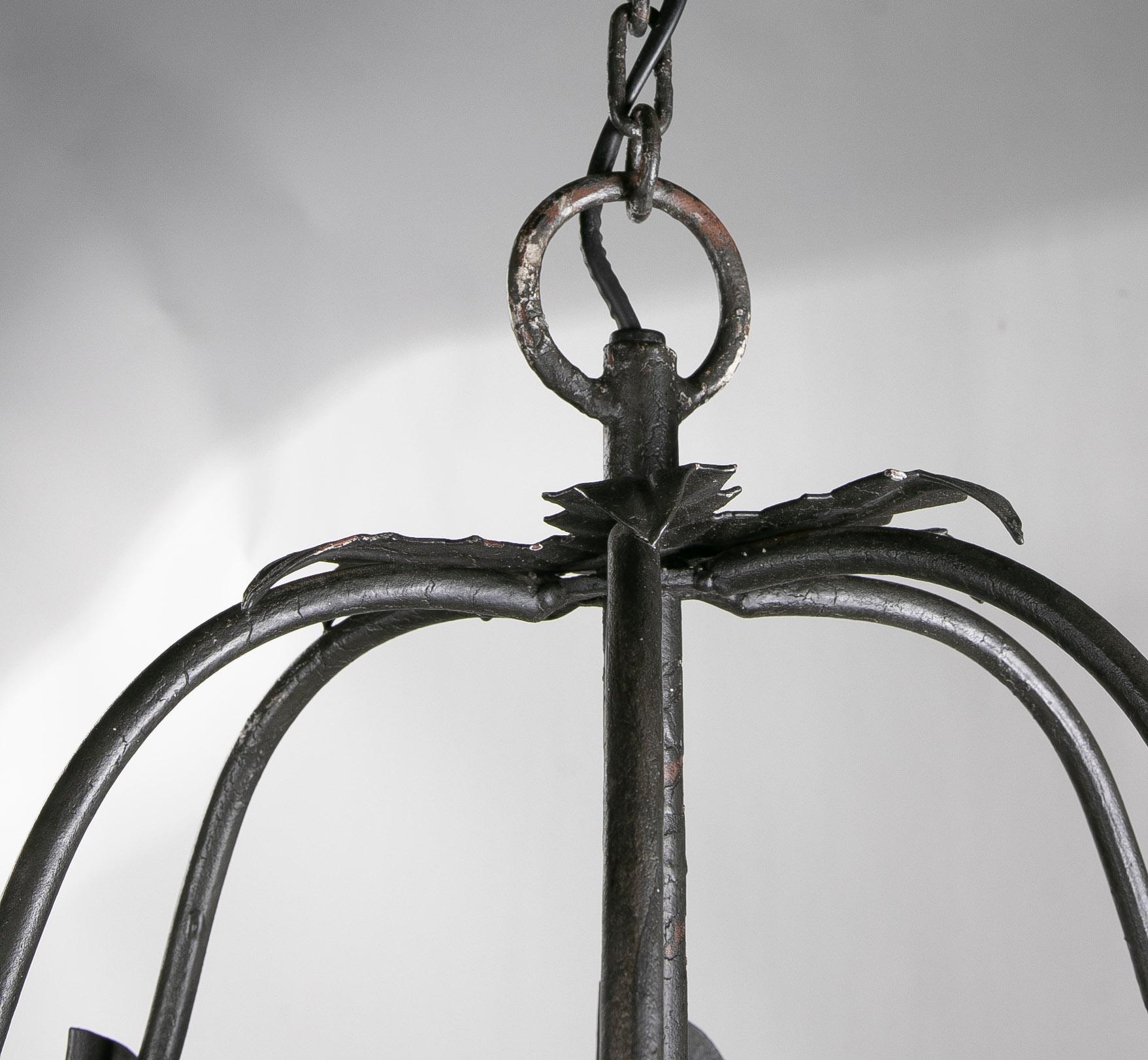 French Style Iron Lantern with Antiqued Black Finish In Good Condition For Sale In Marbella, ES