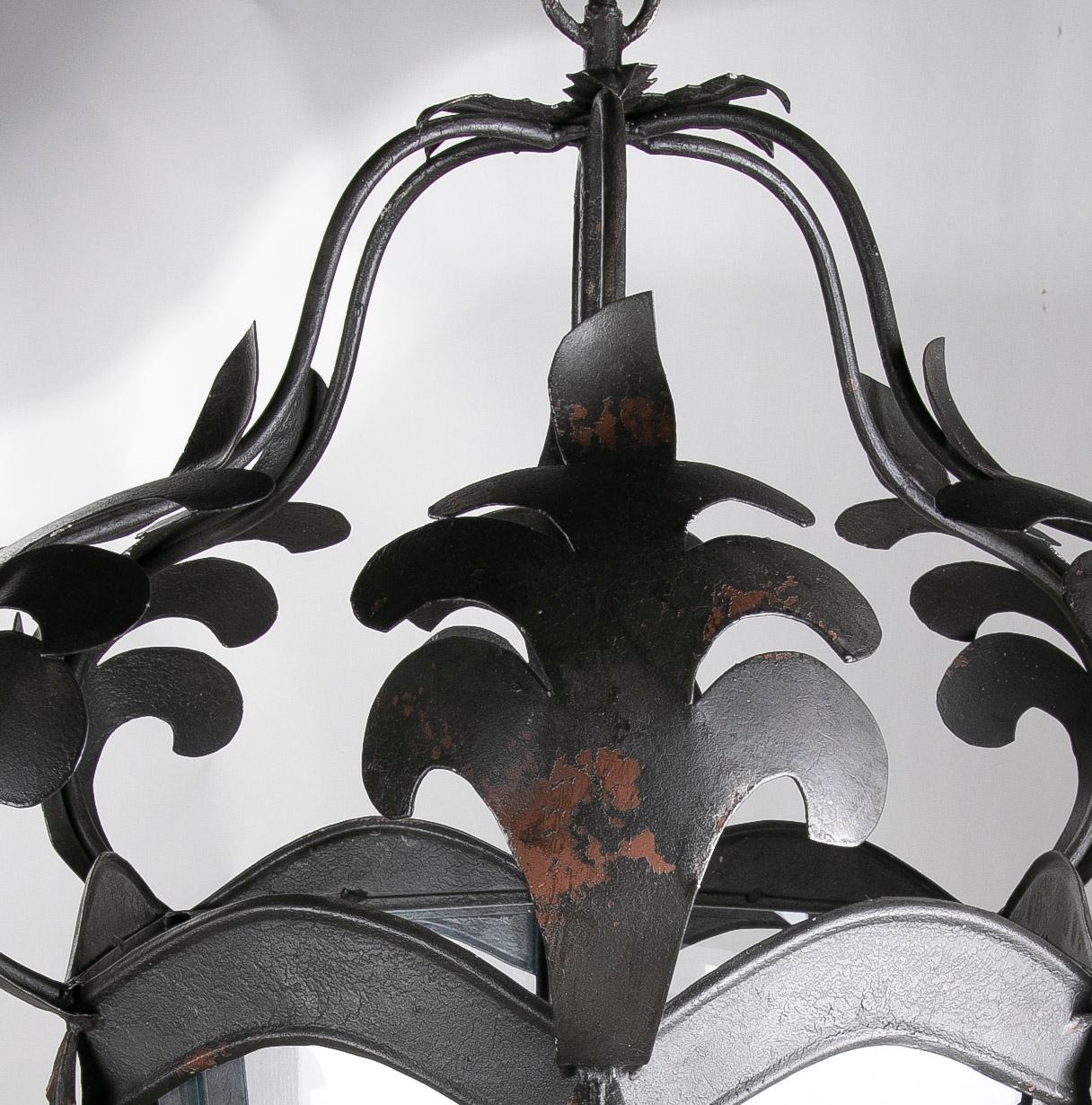 French Style Iron Lantern with Antiqued Black Finish For Sale 1