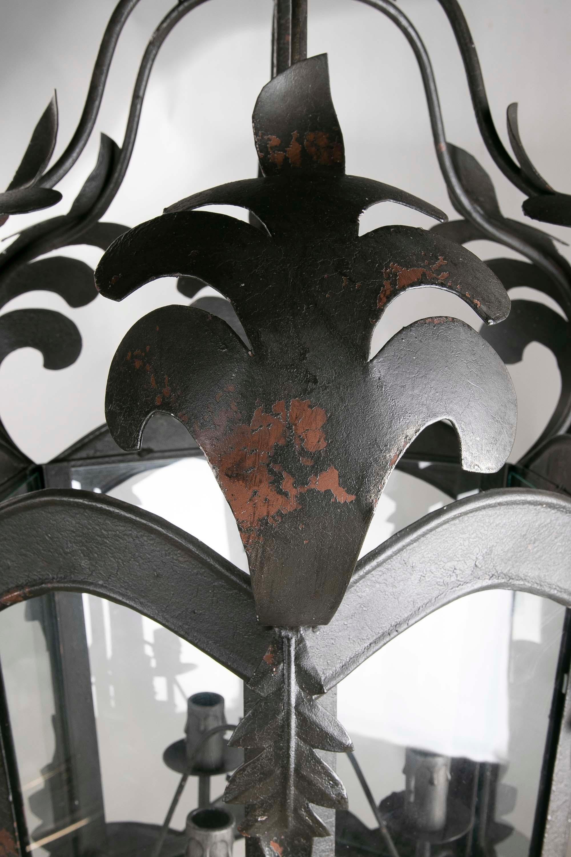 French Style Iron Lantern with Antiqued Black Finish For Sale 2
