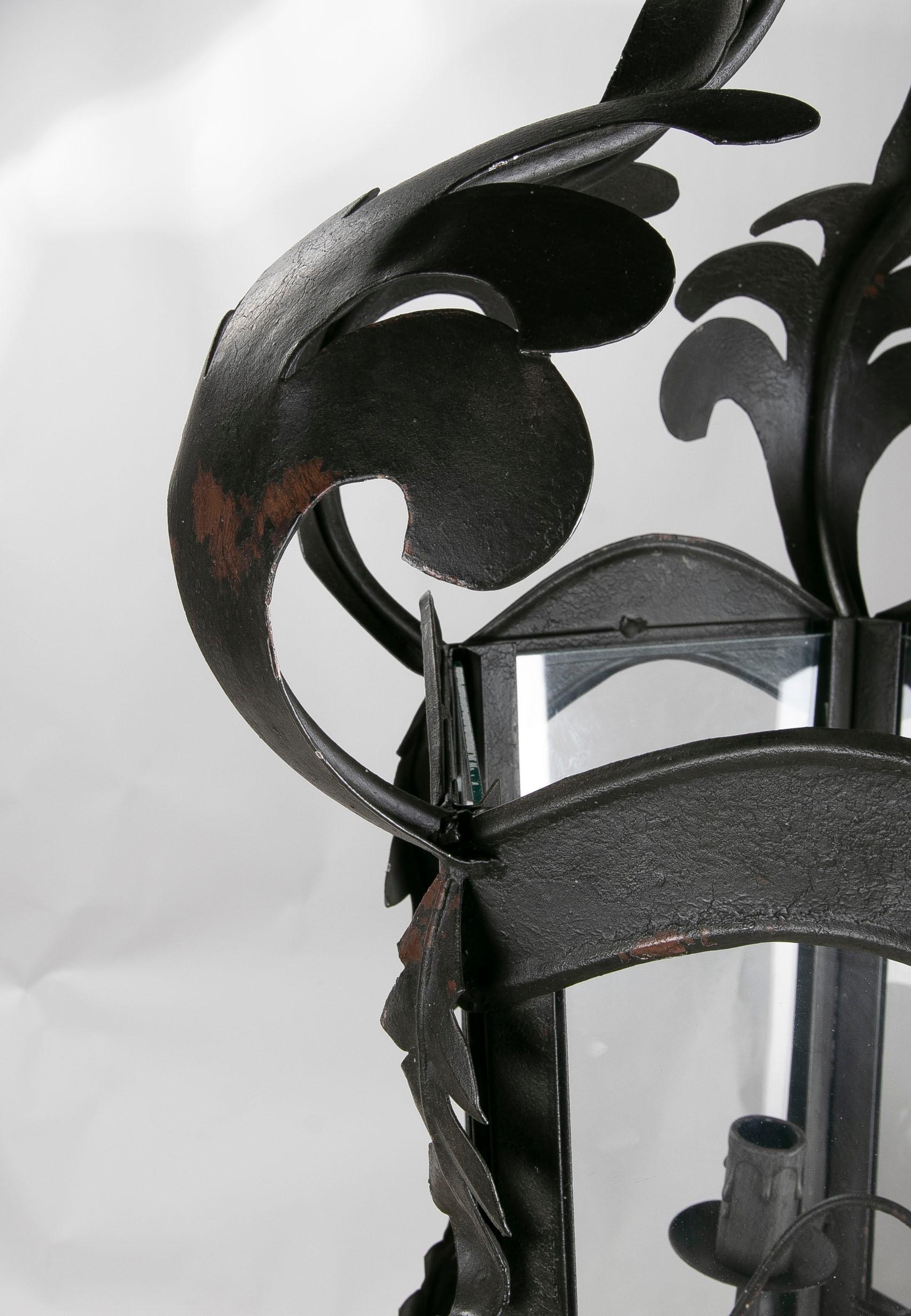 French Style Iron Lantern with Antiqued Black Finish For Sale 3