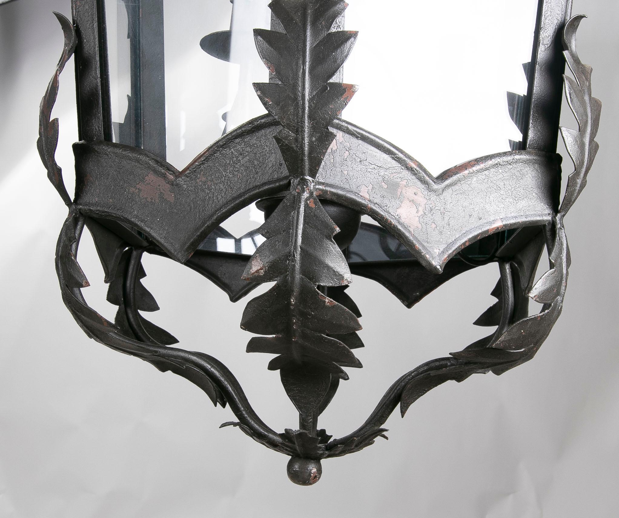 French Style Iron Lantern with Antiqued Black Finish For Sale 4