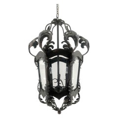 French Style Iron Lantern with Antiqued Black Finish
