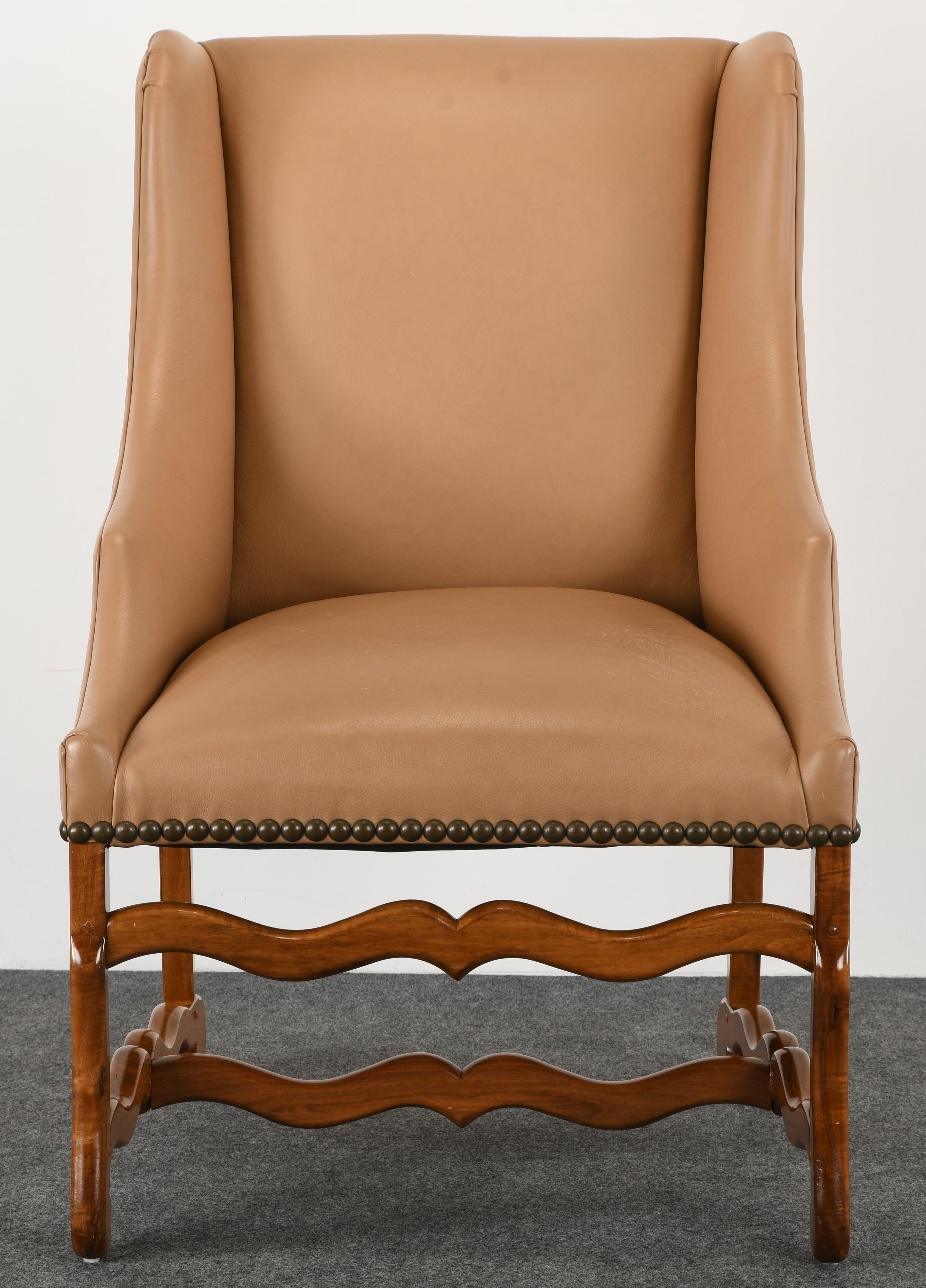Mid-Century Modern French Style Leather Wing Chair by Kreiss Collection, 1980s