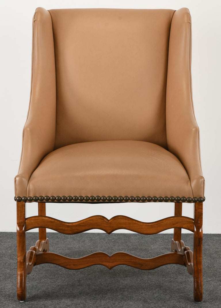 Mid-Century Modern French Style Leather Wing Chair by Kreiss Collection, 1980s For Sale