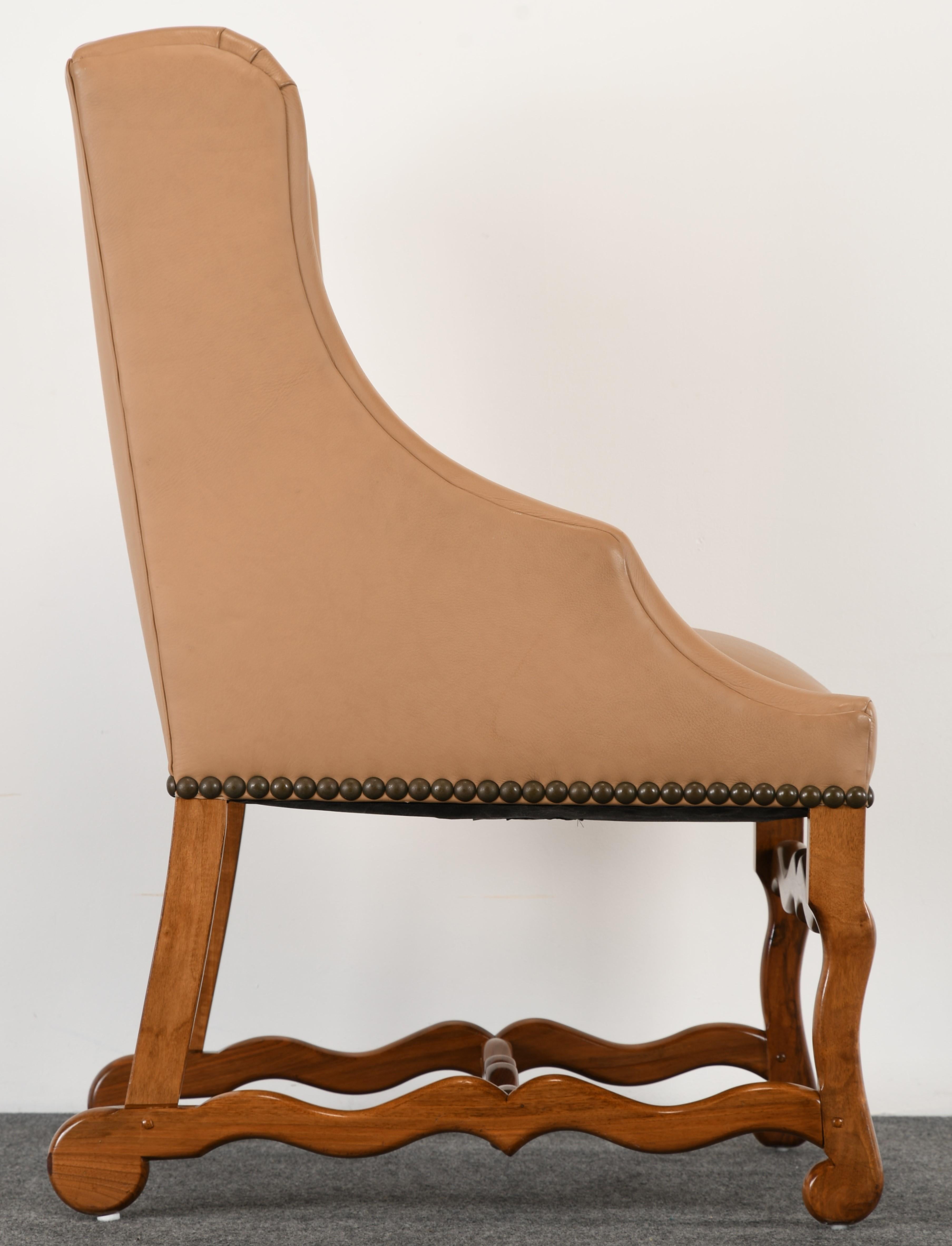 American French Style Leather Wing Chair by Kreiss Collection, 1980s