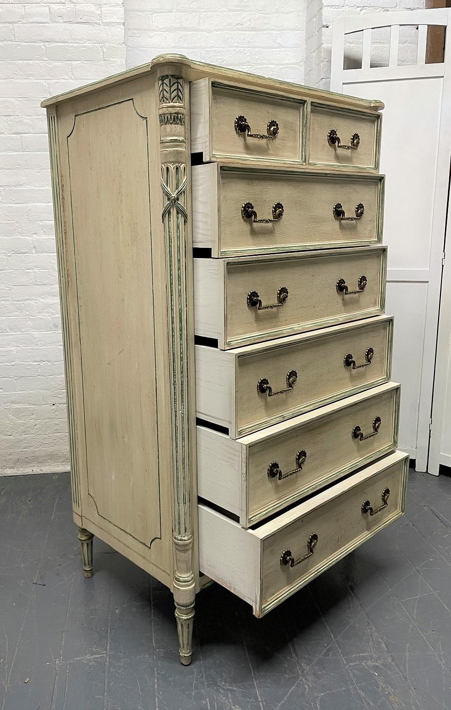 Brass French Style Louis XIV Painted Chest For Sale