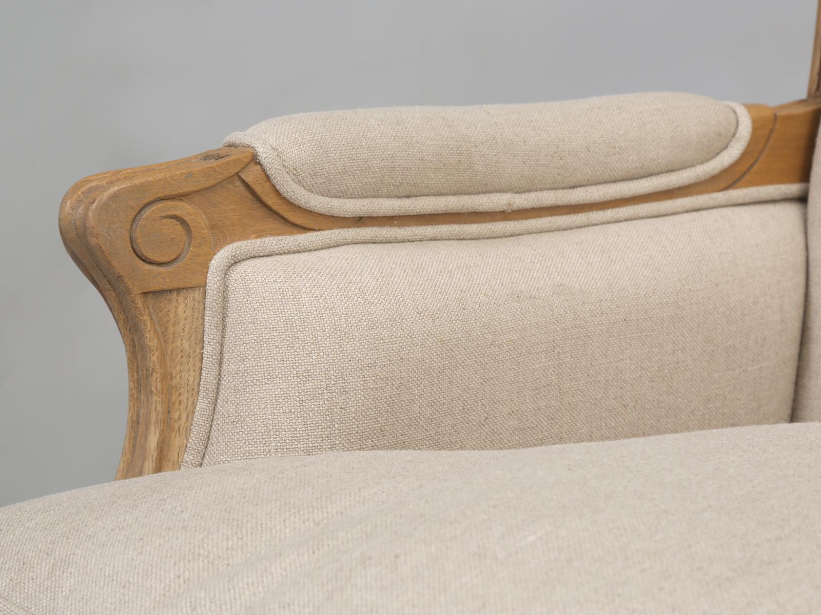 Contemporary French Style Louis XV Bergère Chair Made from White Oak with Linen Fabric