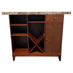 French Style Mahogany Bar Cabinet or Counter with Marble Top