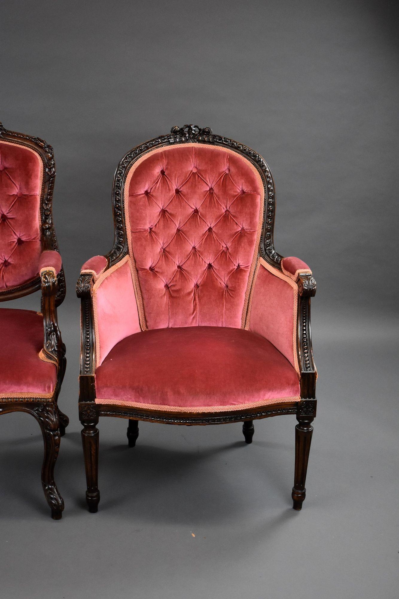 Boudoir-Stühle aus Mahagoni im französischen Stil im Angebot 1