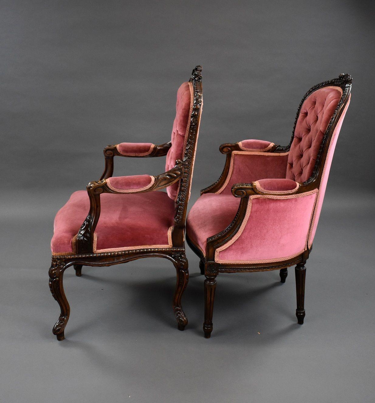 French Style Mahogany Boudoir Chairs In Good Condition In Chelmsford, Essex