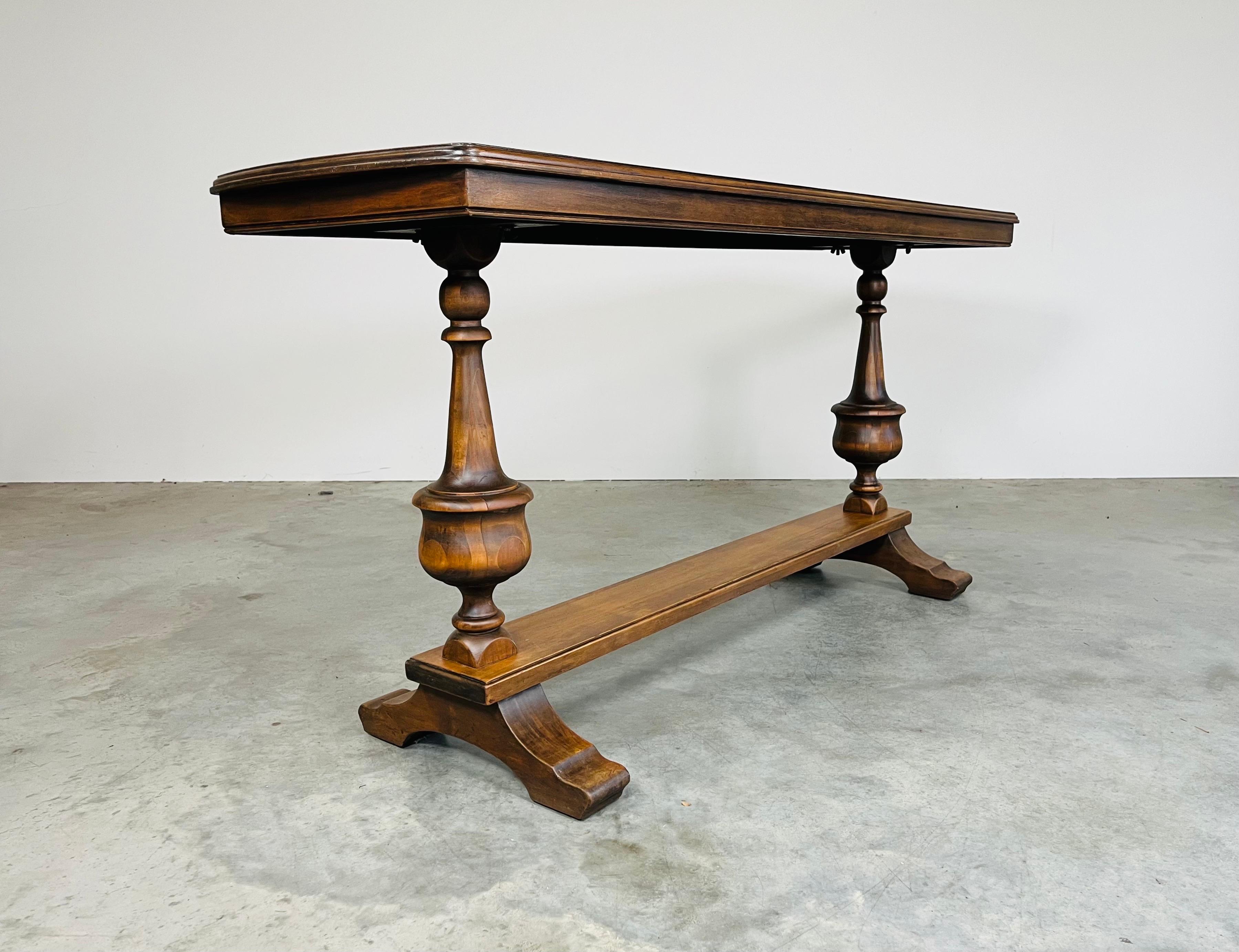 20th Century French Style Mahogany Refectory Console Table Having Turned Pedestals