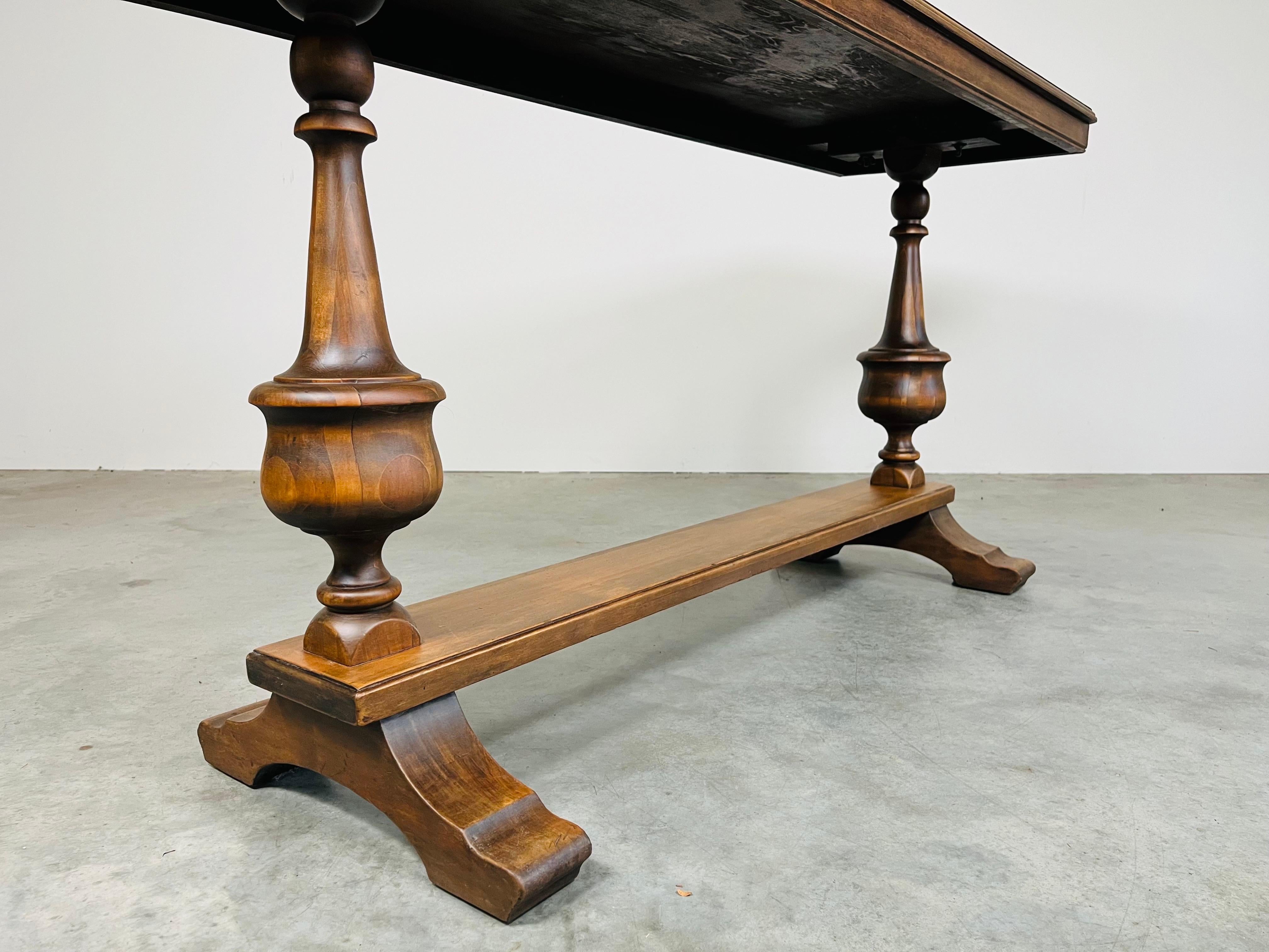 French Style Mahogany Refectory Console Table Having Turned Pedestals 1