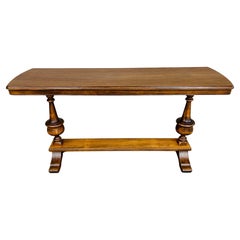 French Style Mahogany Refectory Console Table Having Turned Pedestals