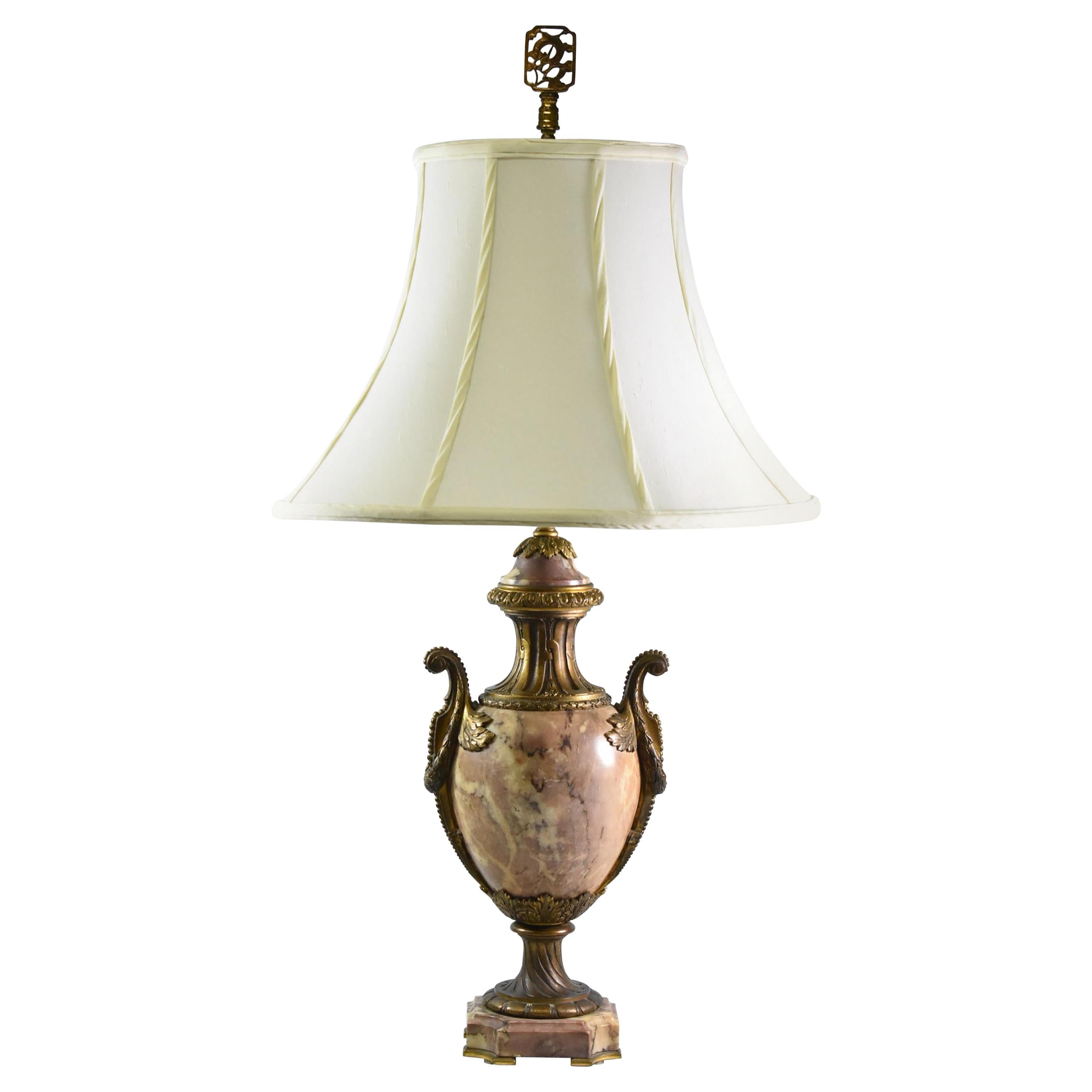 French Style Marble and Brass Urn Shape Table Lamp For Sale