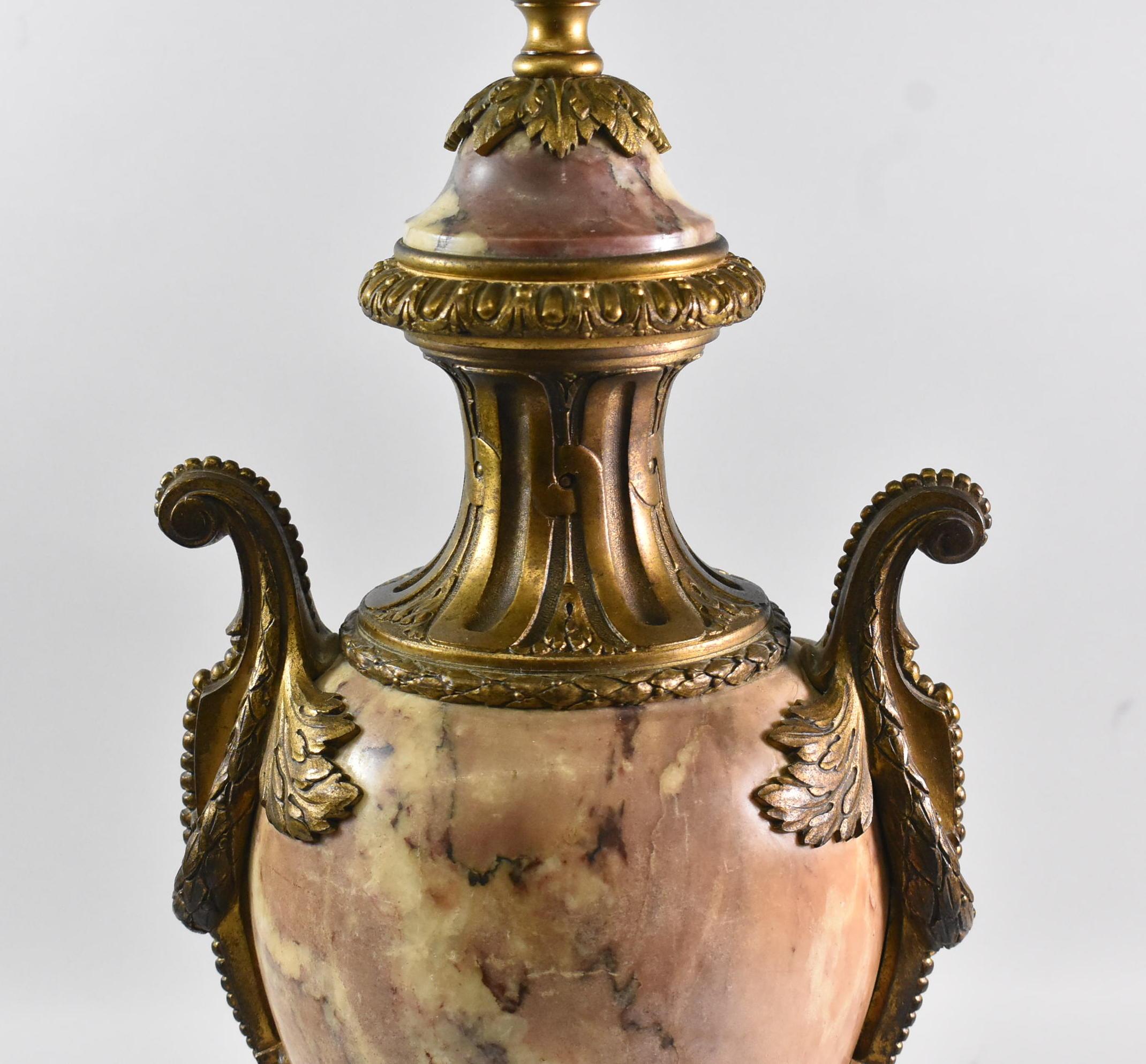 Unknown French Style Marble and Brass Urn Shape Table Lamp For Sale