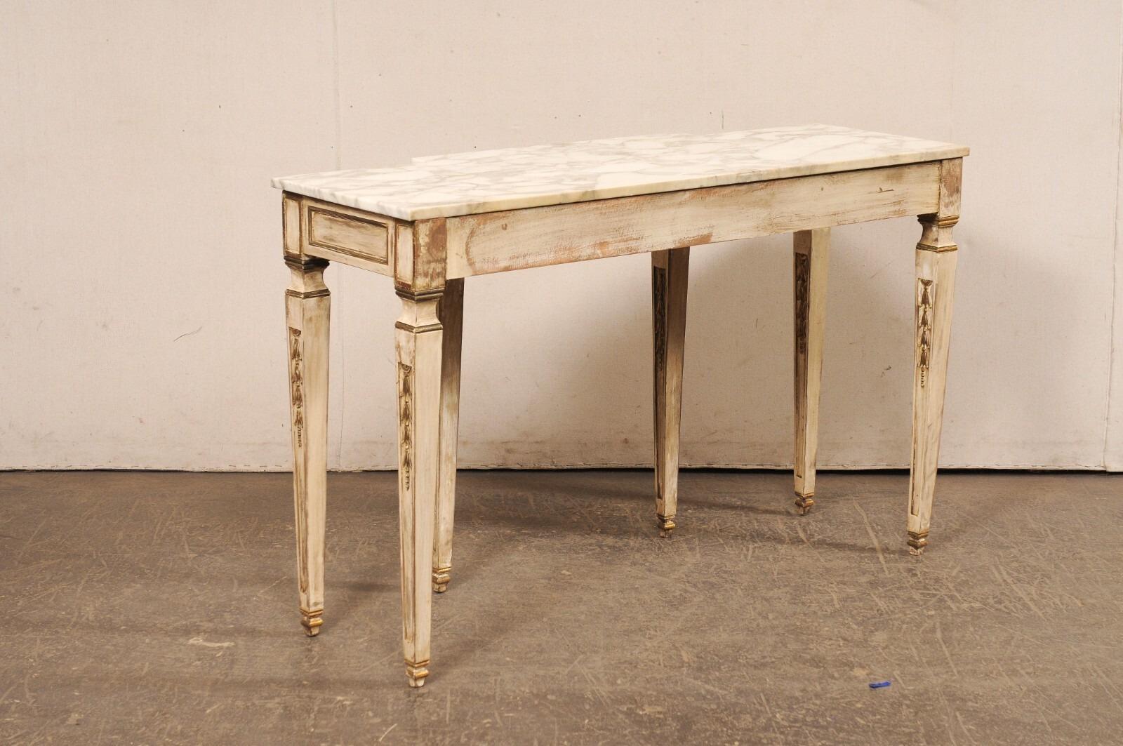 French Style Marble Top Breakfront Console Table w/Drawer For Sale 5