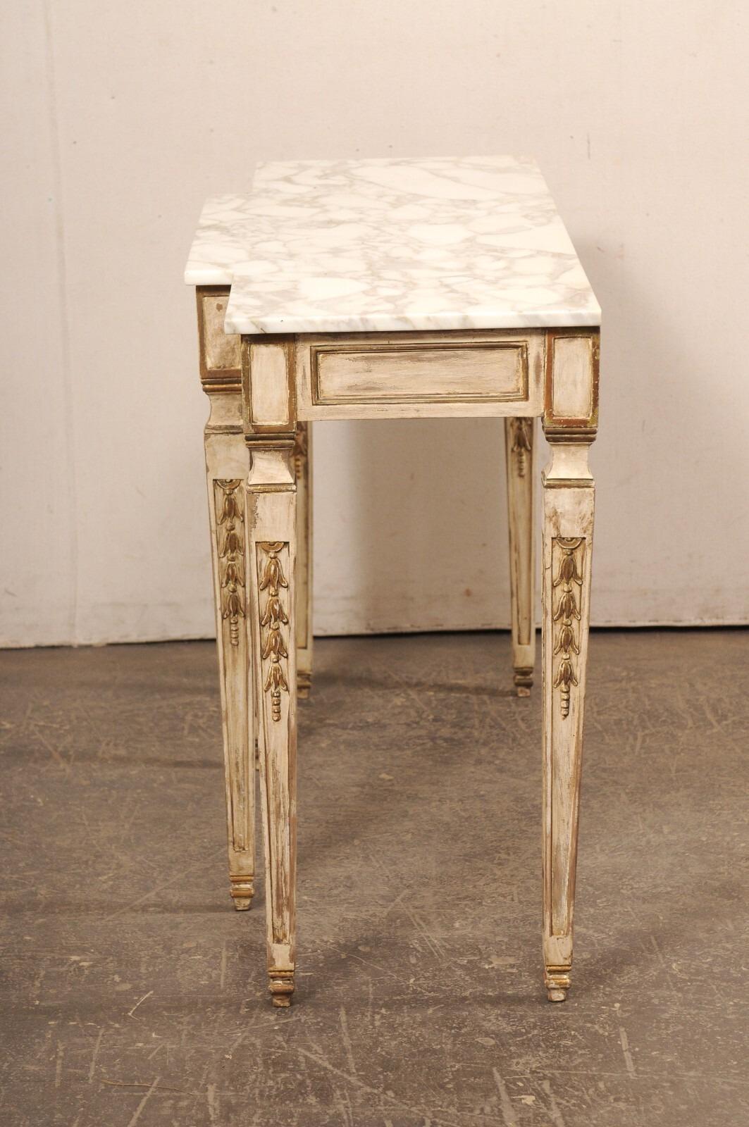 French Style Marble Top Breakfront Console Table w/Drawer For Sale 6
