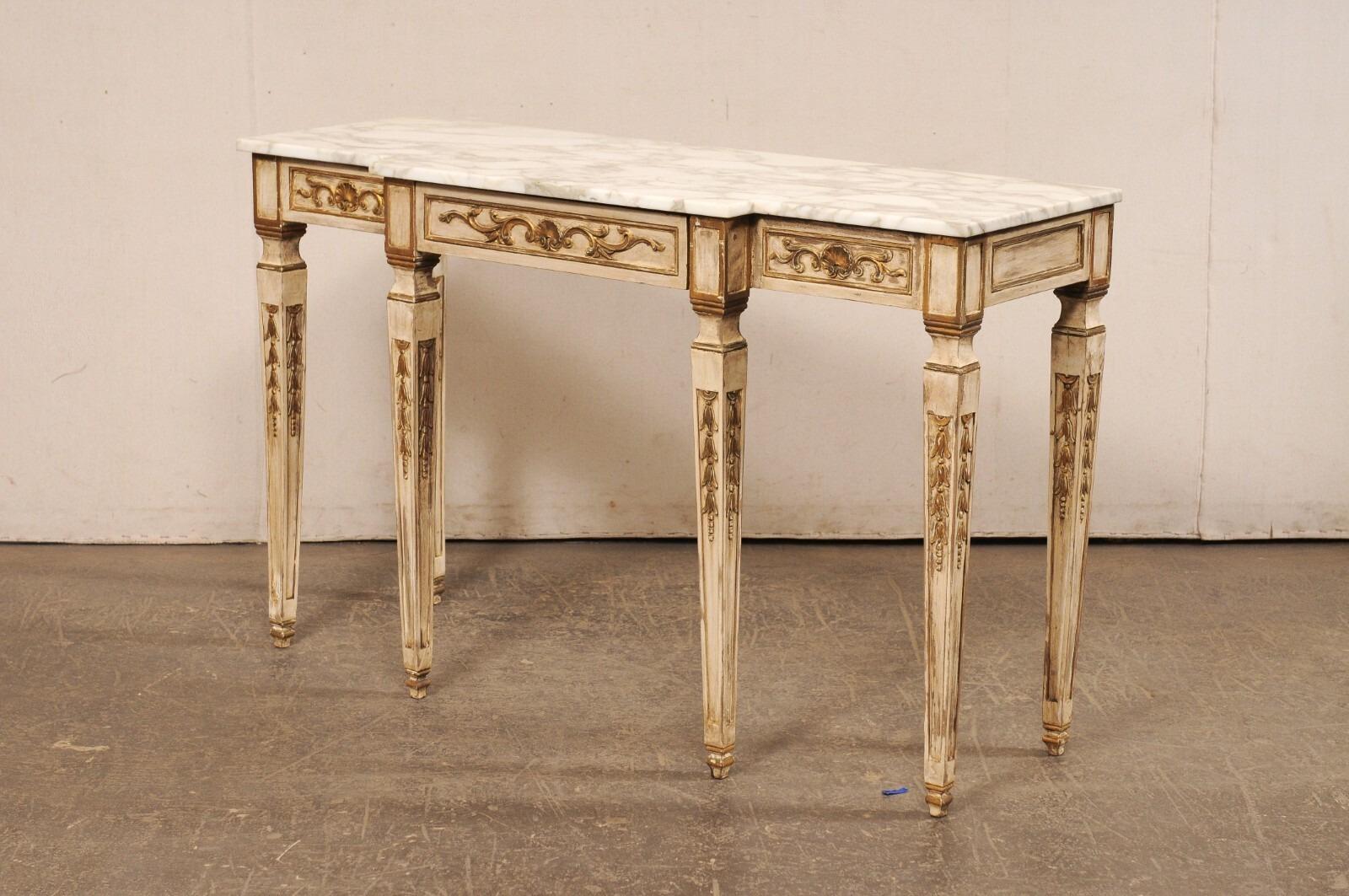 French Style Marble Top Breakfront Console Table w/Drawer For Sale 7