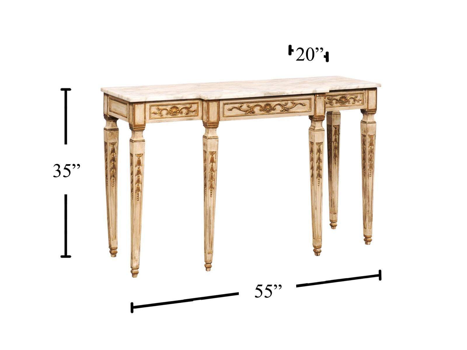 French Style Marble Top Breakfront Console Table w/Drawer For Sale 8