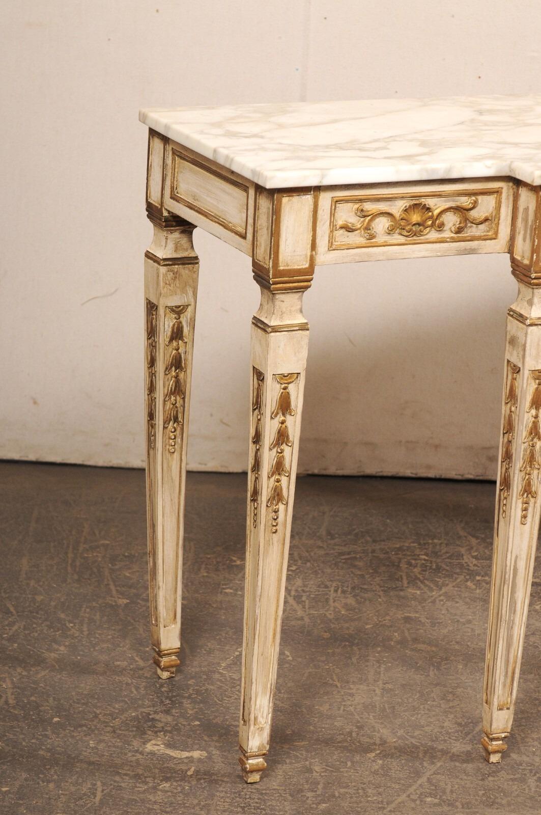 American French Style Marble Top Breakfront Console Table w/Drawer For Sale