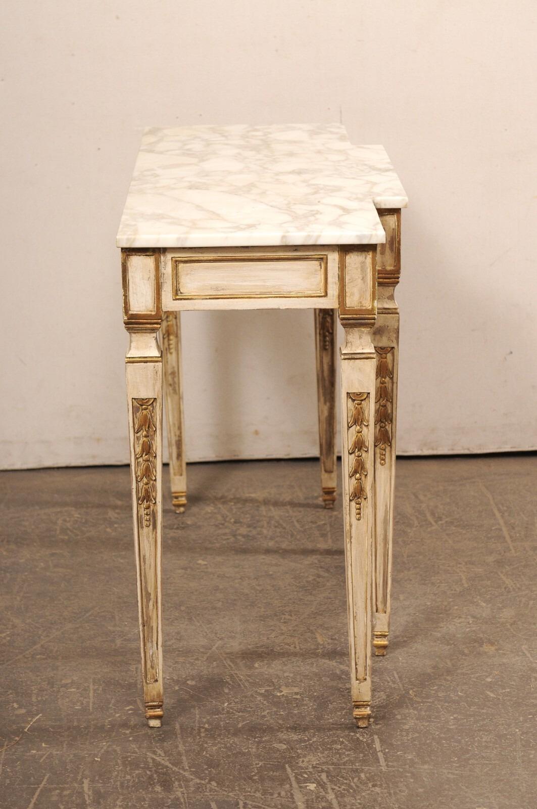 French Style Marble Top Breakfront Console Table w/Drawer For Sale 2