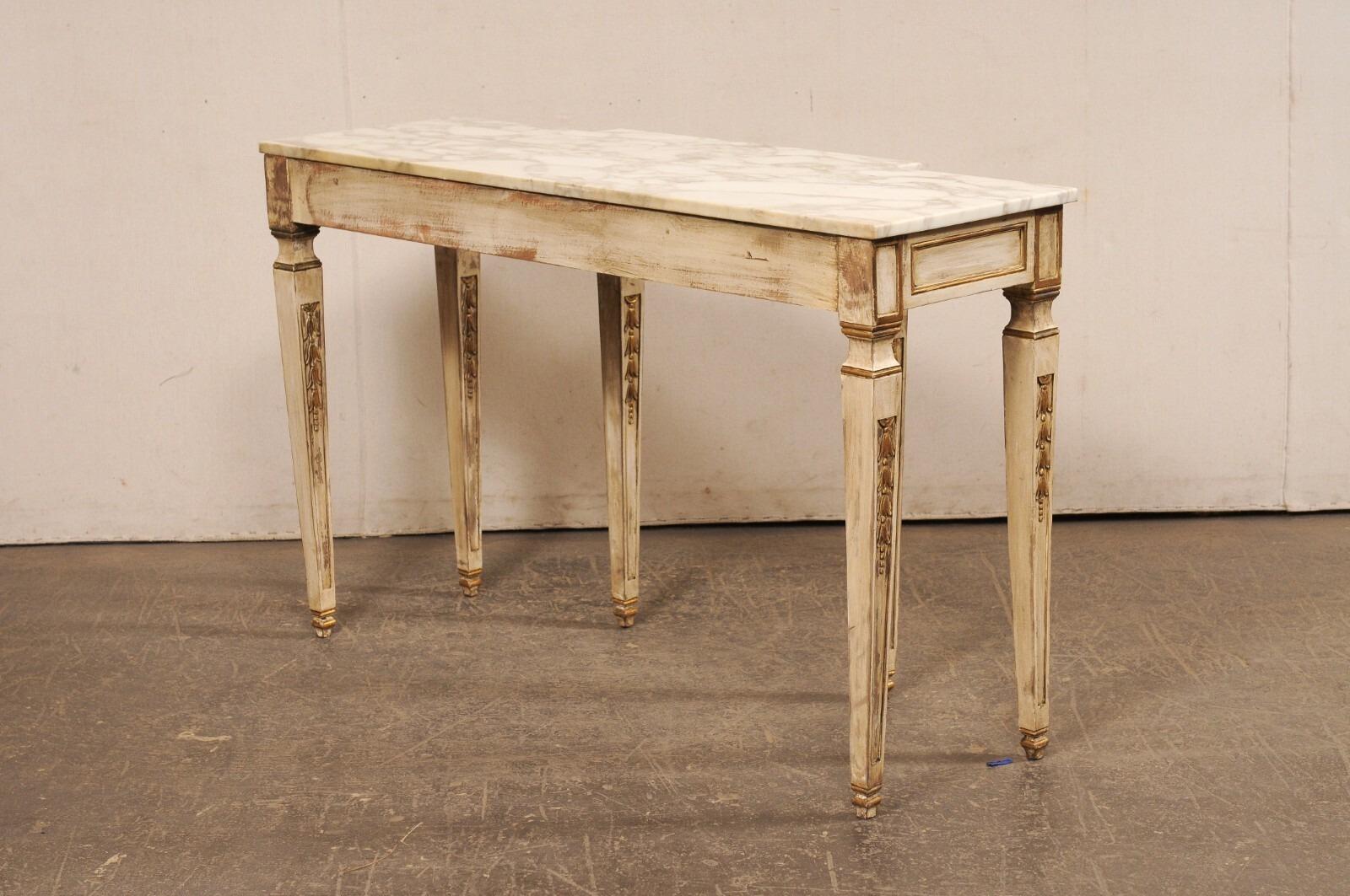 French Style Marble Top Breakfront Console Table w/Drawer For Sale 3