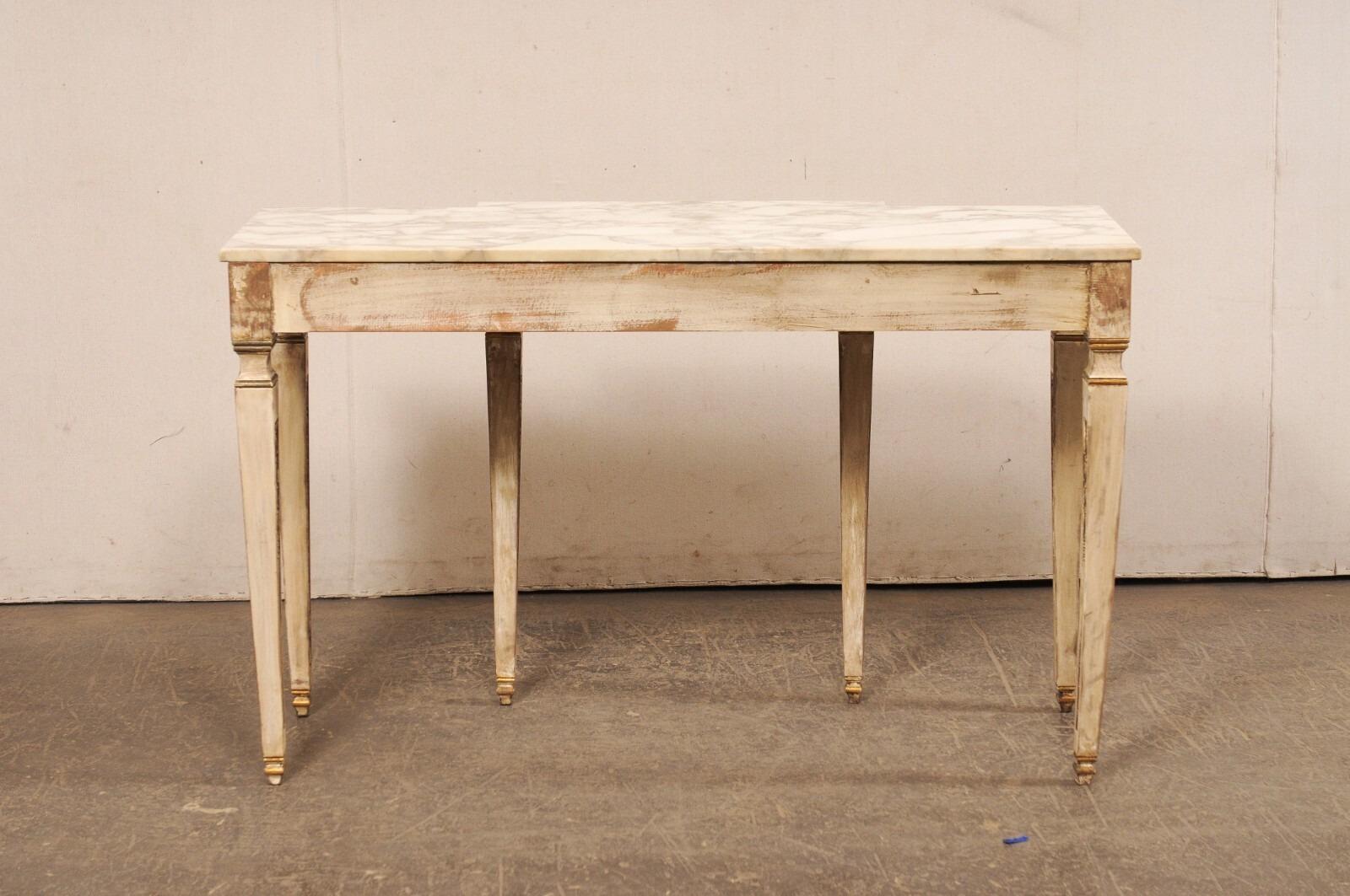French Style Marble Top Breakfront Console Table w/Drawer For Sale 4