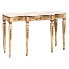 French Style Marble Top Breakfront Console Table w/Drawer