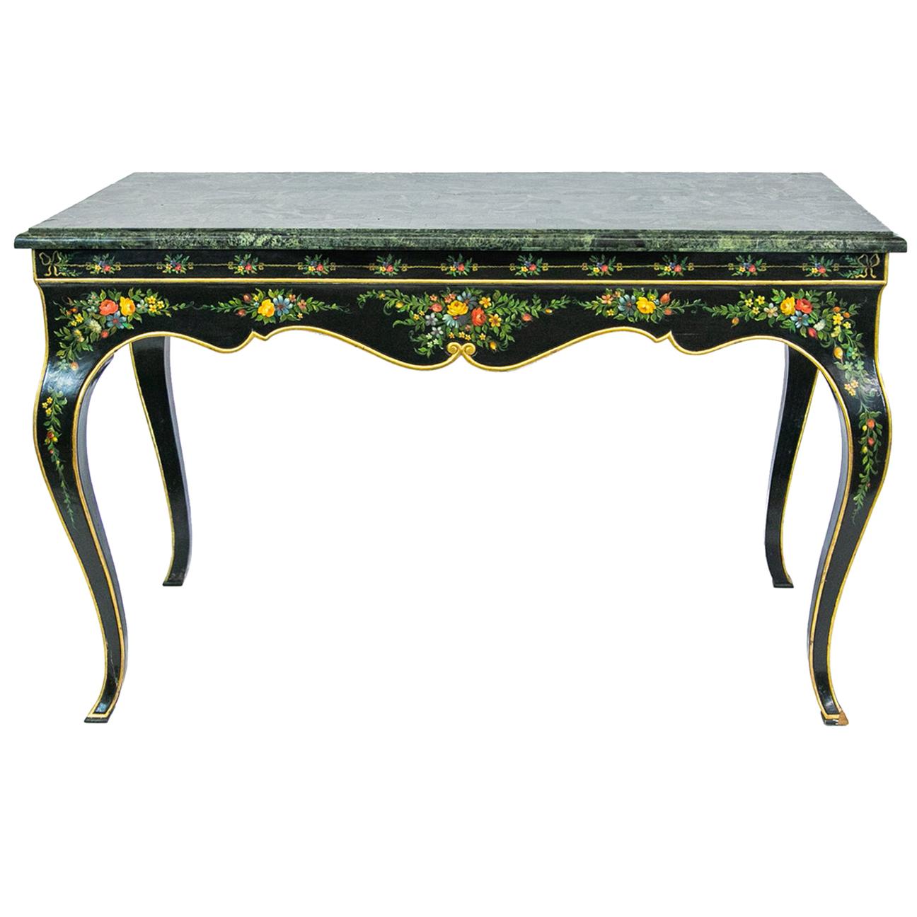 Table centrale de style français à plateau en marbre