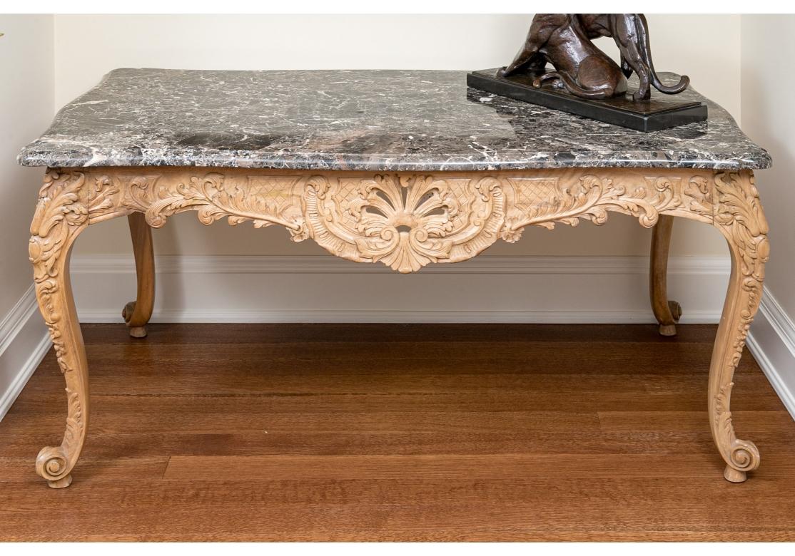 French Style Marble Top Dining Table With Elaborate Carved Base For Sale 6