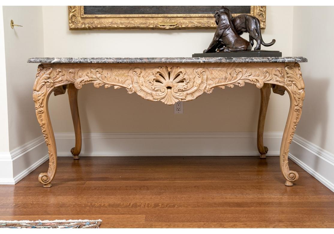 French Style Marble Top Dining Table With Elaborate Carved Base In Good Condition For Sale In Bridgeport, CT