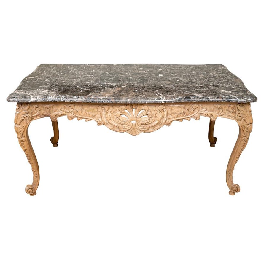 Mesa de Comedor de Estilo Francés con Tapa de Mármol y Elaborada Base Tallada