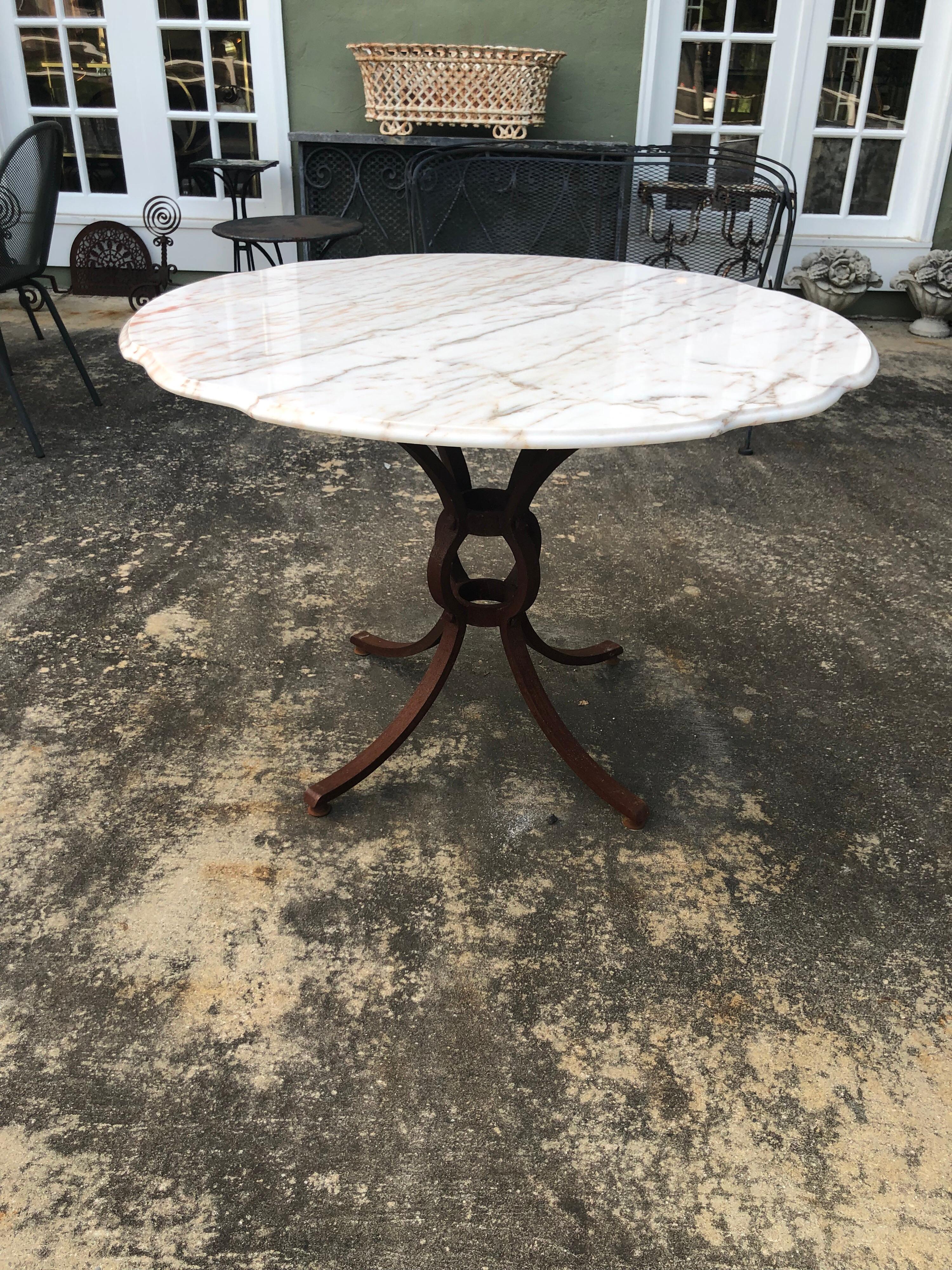 Belgian French Style Marble-Top Iron Dining Table