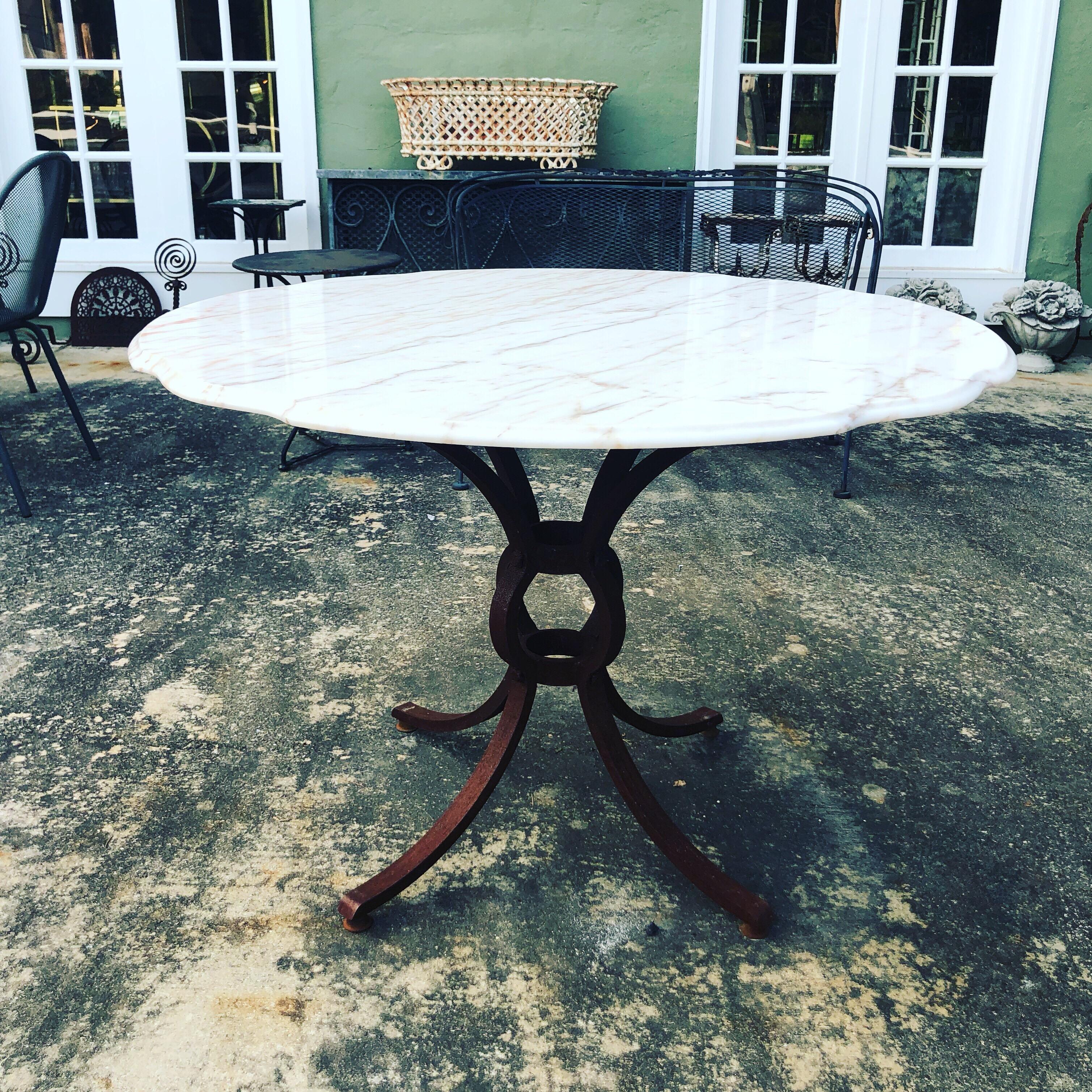Mid-20th Century French Style Marble-Top Iron Dining Table