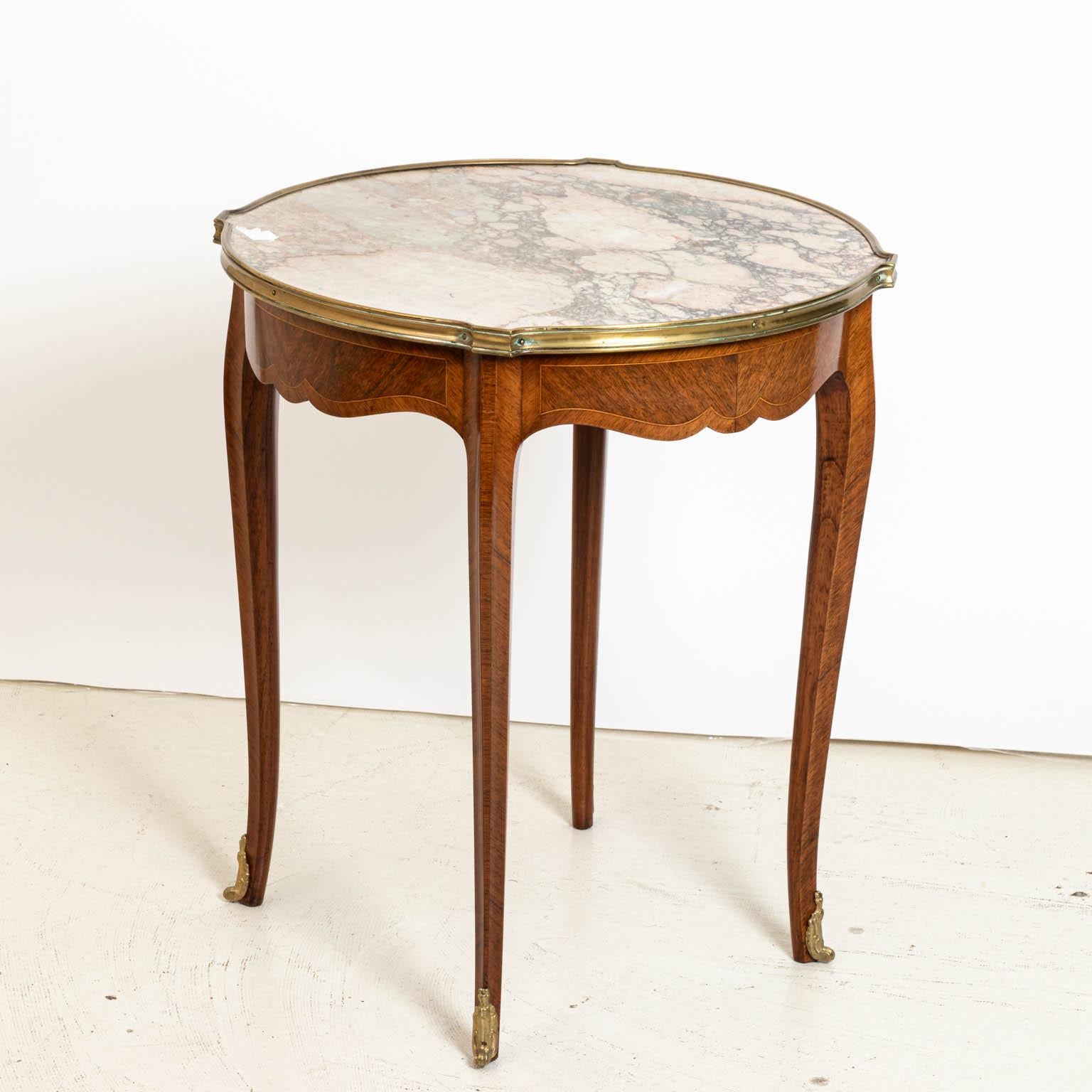 Brass French Style Marble-Top Table