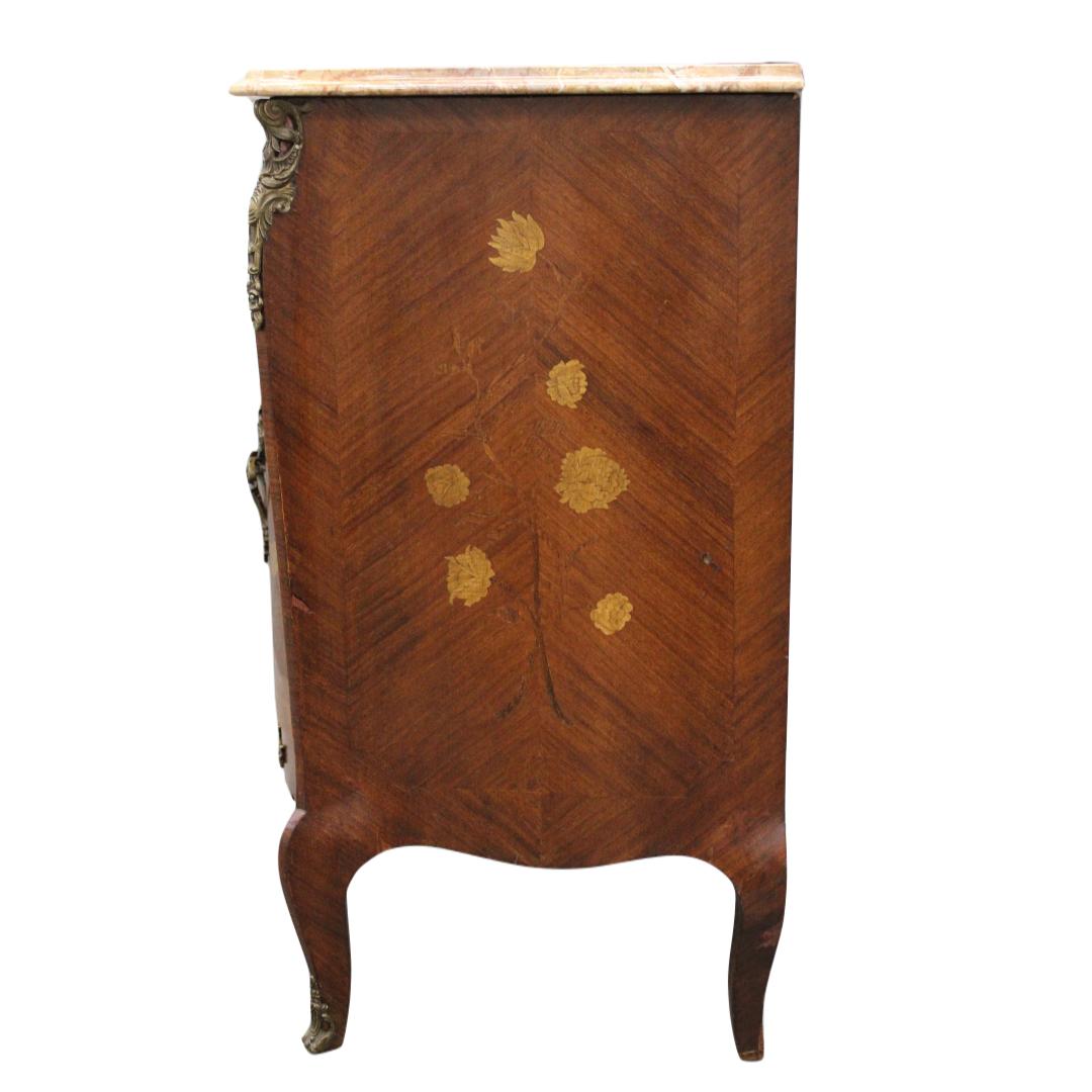 Brass French Style Marble Top Two Door Cabinet For Sale