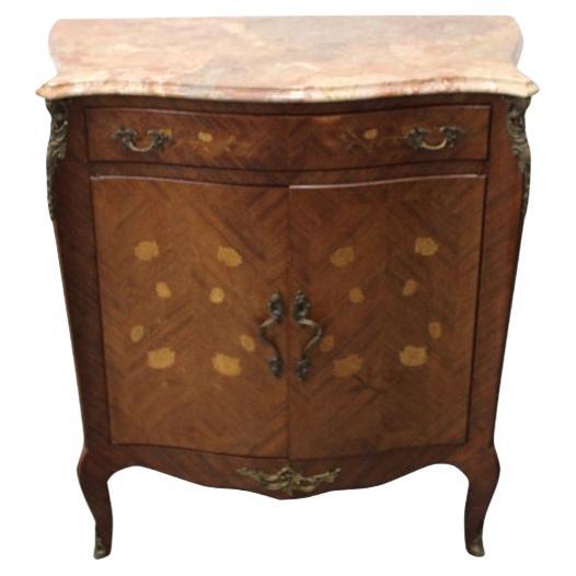 French Style Marble Top Two Door Cabinet For Sale