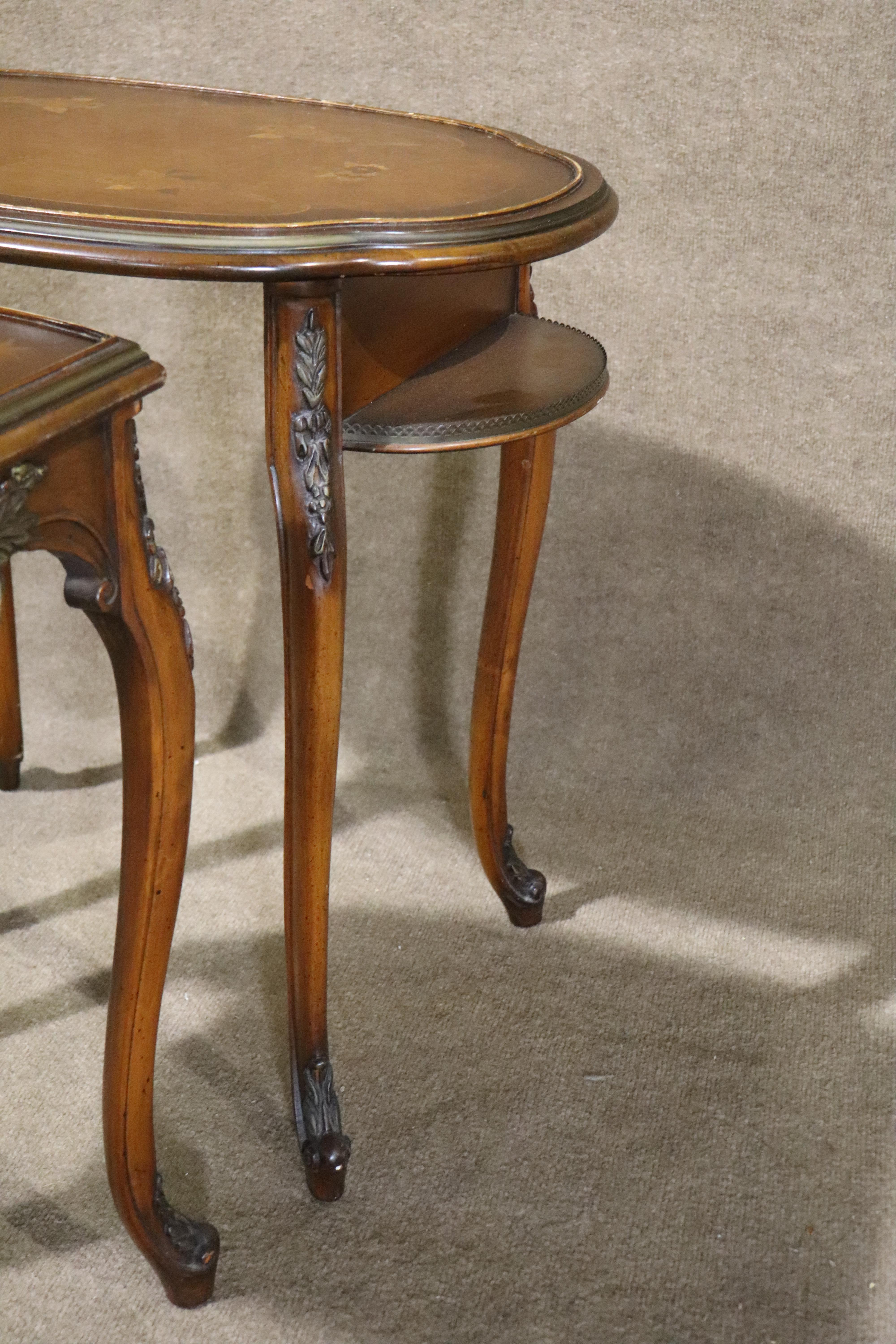 French Style Marquetry Nesting Tables For Sale 6