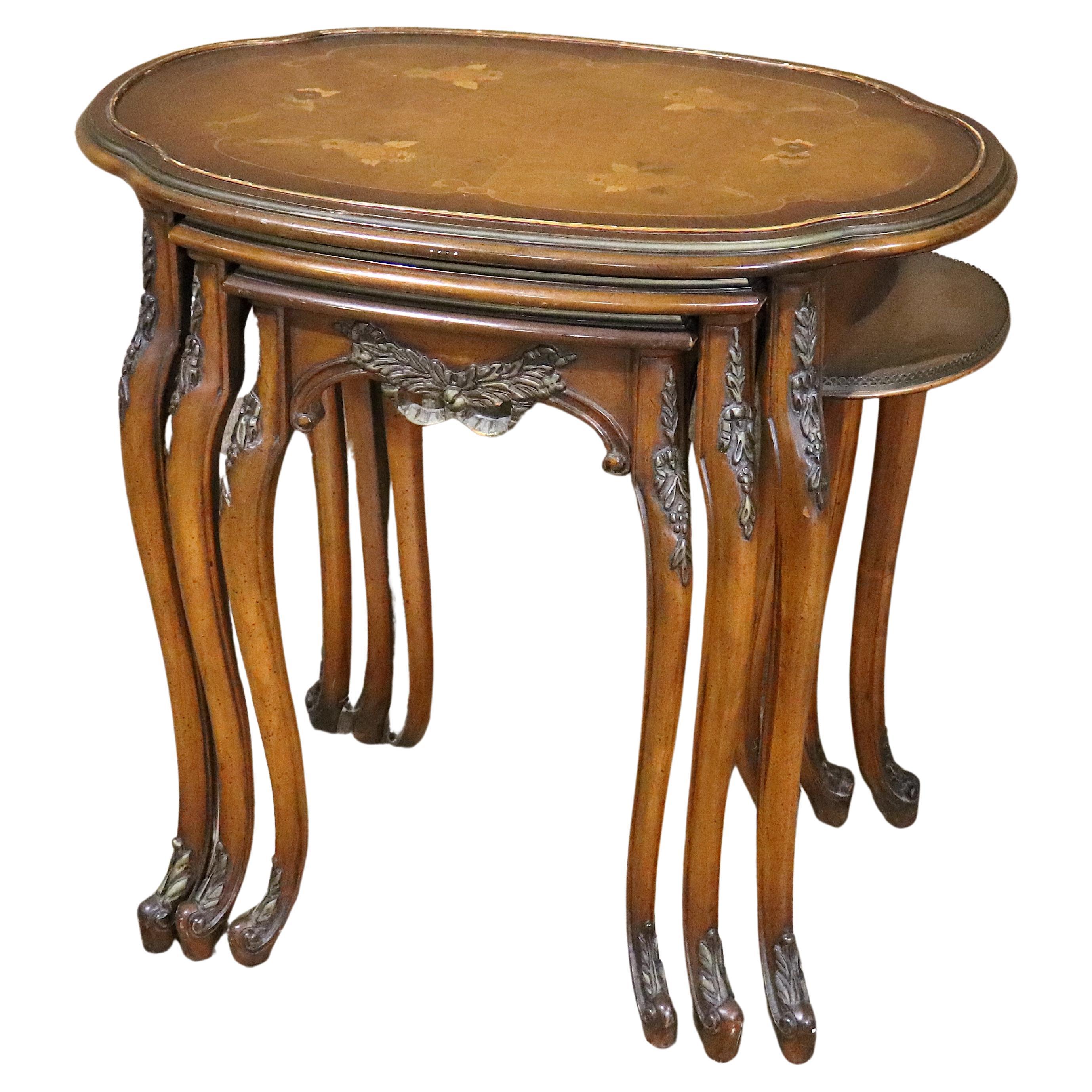 French Style Marquetry Nesting Tables For Sale