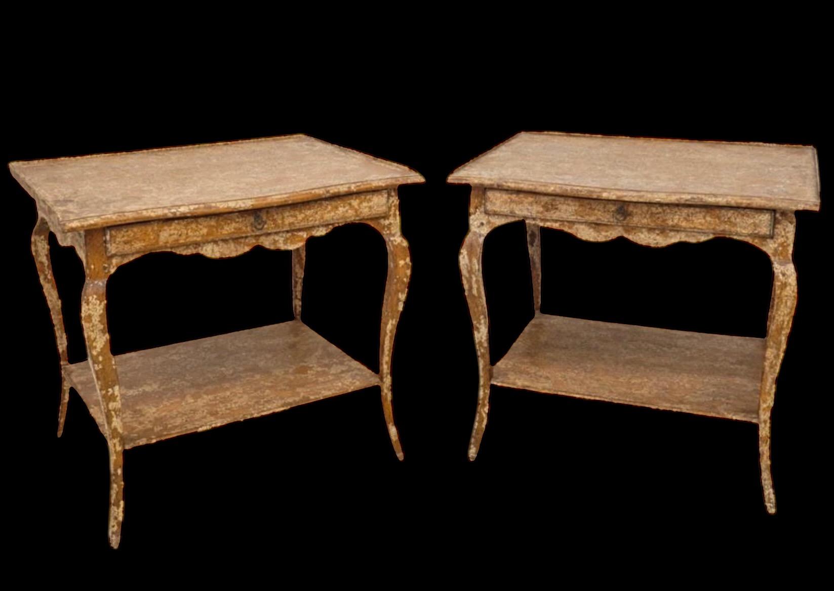 French Style Minton - Spidell Fruitwood Side Tables With Rustic Finish - Pair 1