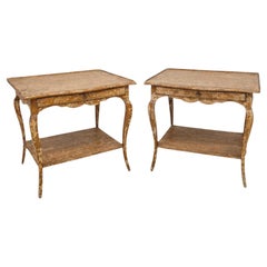 French Style Minton - Spidell Fruitwood Side Tables With Rustic Finish - Pair