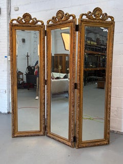French-Style Mirrored Three-Panel Gilded Folding Screen