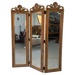 French-Style Mirrored Three-Panel Gilded Folding Screen