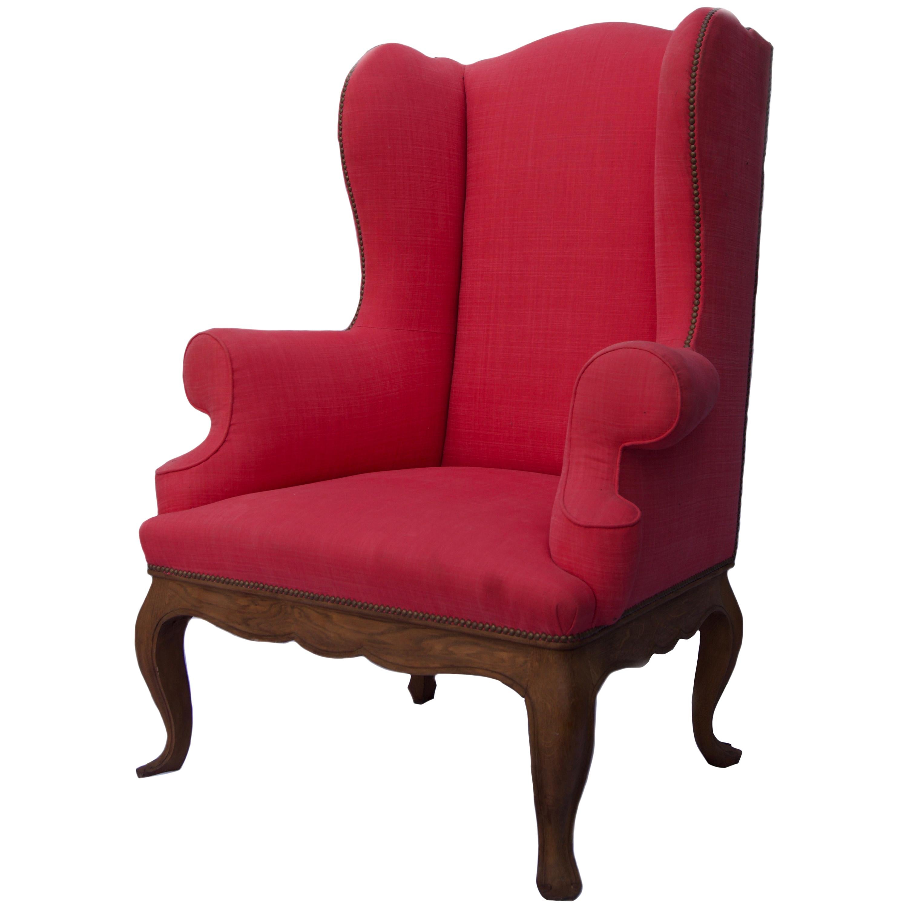 French Style Oak Wing Chair For Sale