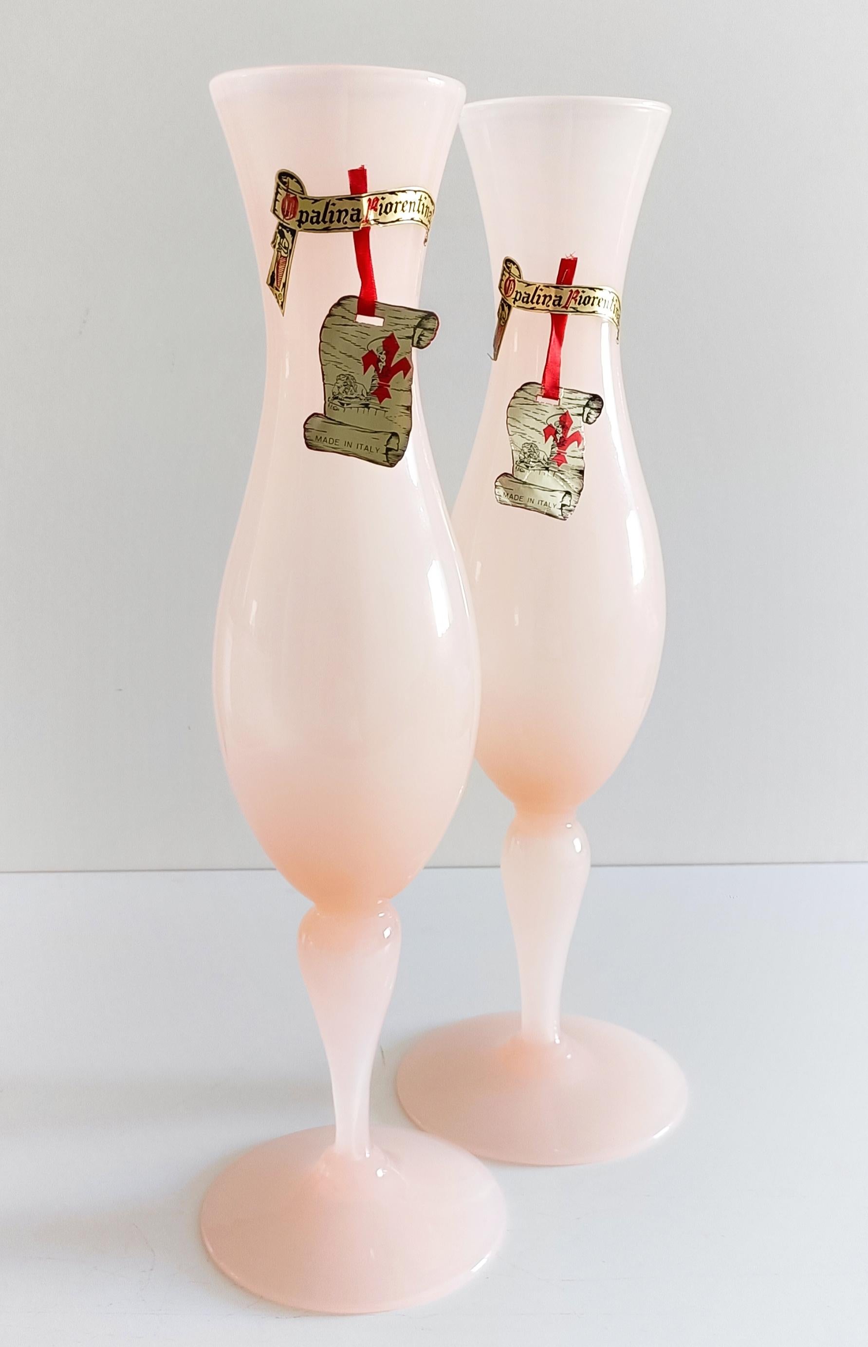 Pair of Mid Century Opalina Florentina Empoli Glass Cup-Vases, 1950s 7