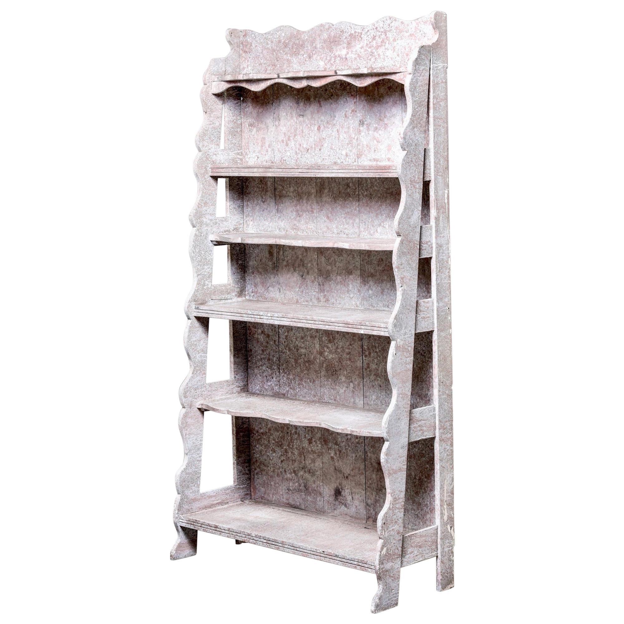 Open Shelf Unit With Gray Paint, Distressed White Shelving Unit